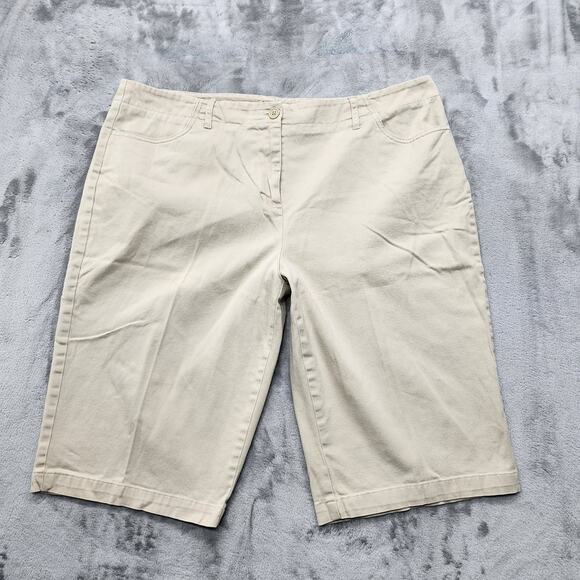 Vintage 90s Basic Editions Shorts Womens 14 Tan Khaki Stretch Cotton Slim Chino - Picture 1 of 11